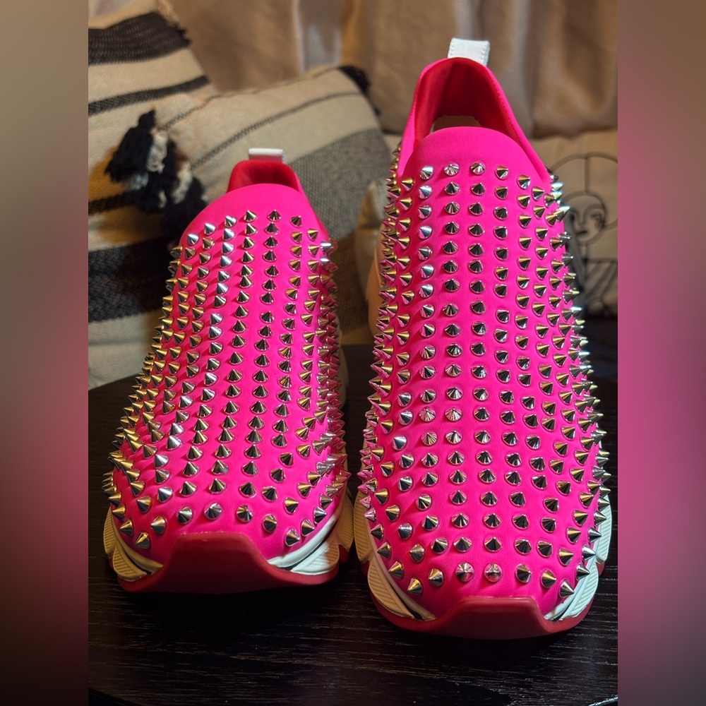 NWOB - Christian Louboutin Neon Pink Studded Sneakers